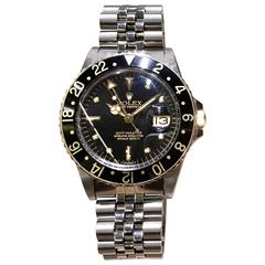 Rolex Stainless Steel GMT Black dial Date Wristwatch Ref 16753, circa 1980