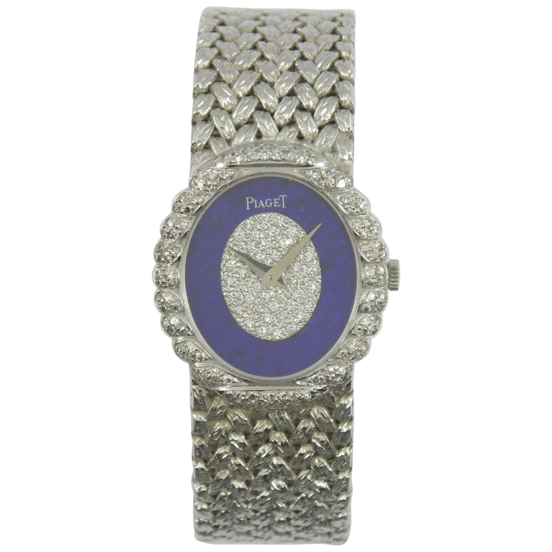 Piaget Ladies White Gold Pavé Diamond Lapis Lazuli Dial Wristwatch