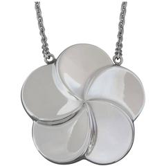 Retro Georg Jensen Scandinavian Modern Large Stylized Flower Silver Pendant Necklace