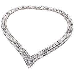 41.25 Carat Fine Diamond Platinum Three Row V-Shape Choker Necklace 7