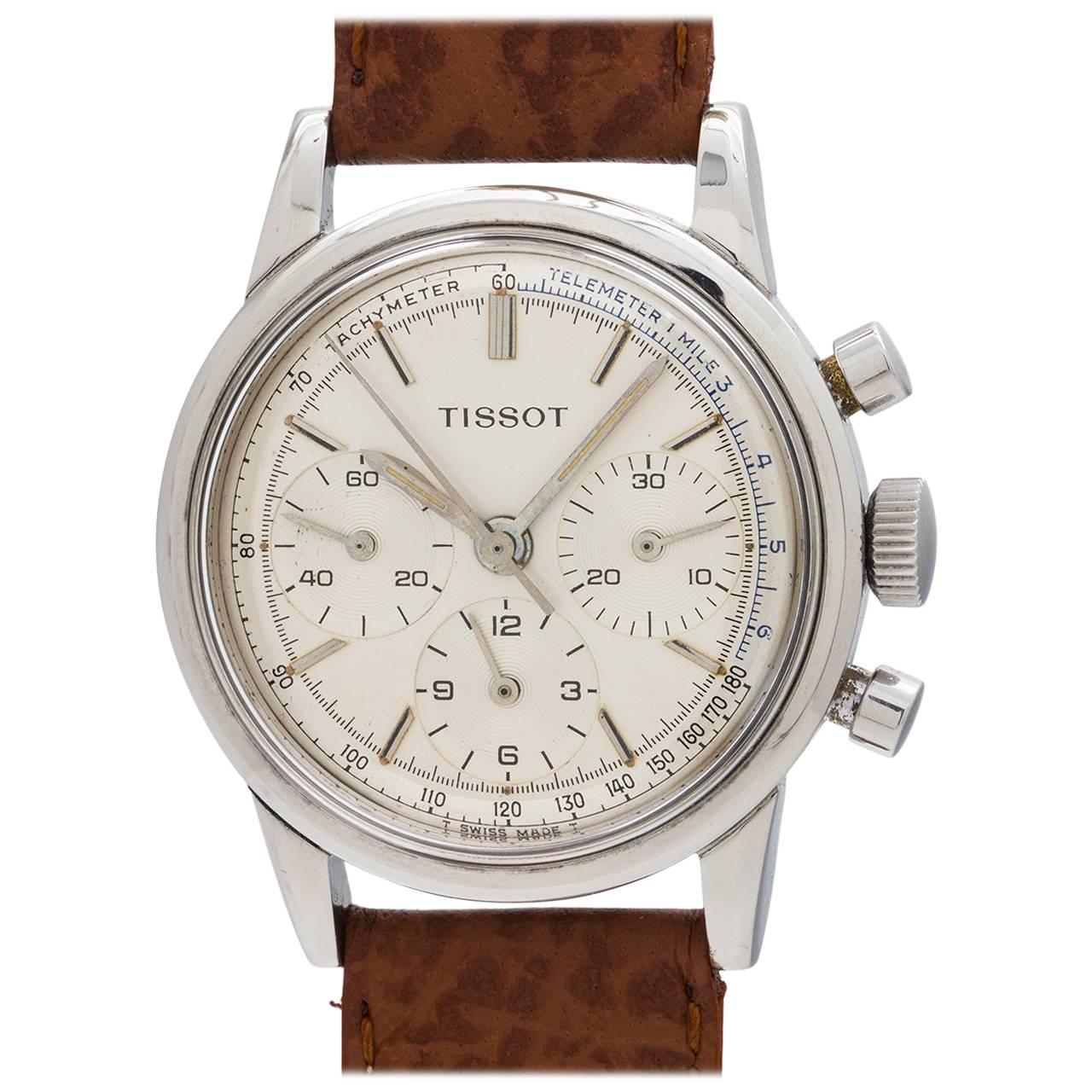 Tissot Stainless Steel Triple Registers Chronograph Manual Wind Wristwatch For Sale