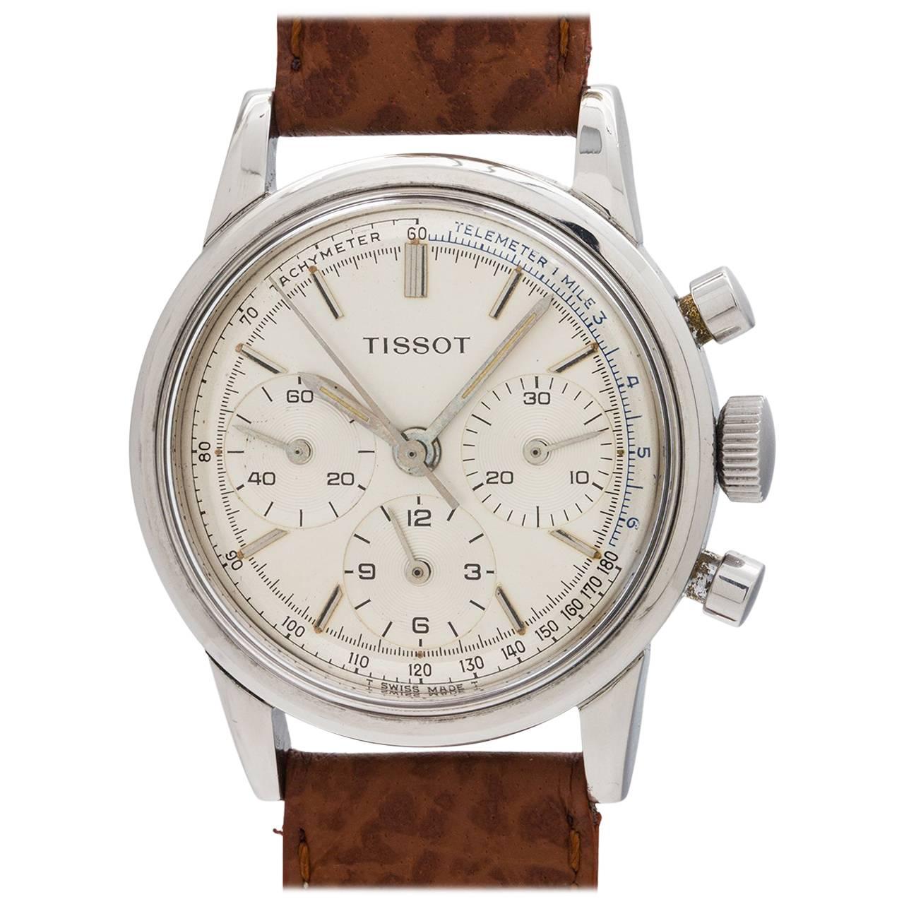 Montre-bracelet chronographe à trois registres Tissot en acier inoxydable à remontage manuel en vente