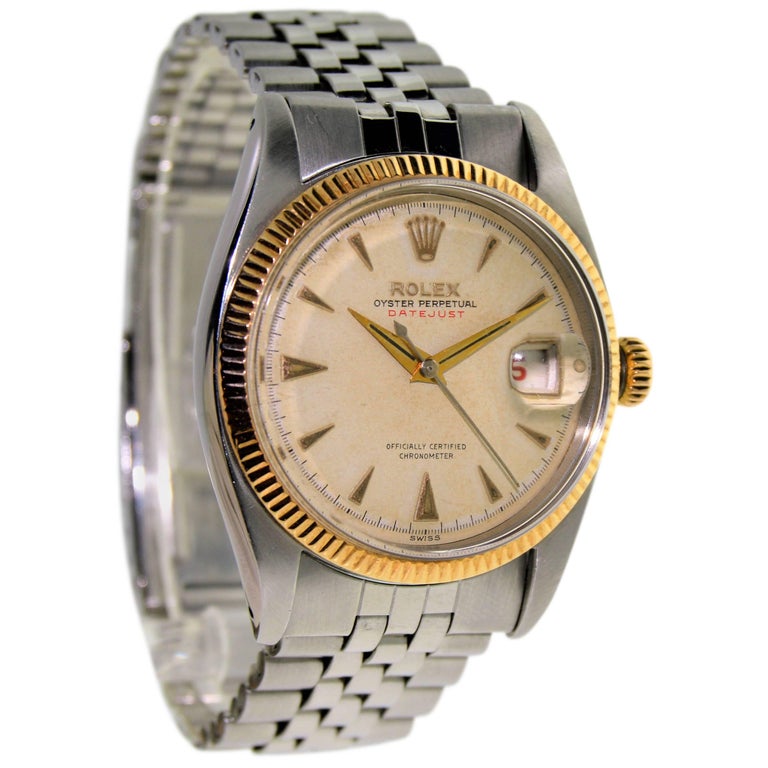 Rolex Rose Gold Stainless Steel Datejust Watch circa 1956 For Sale at