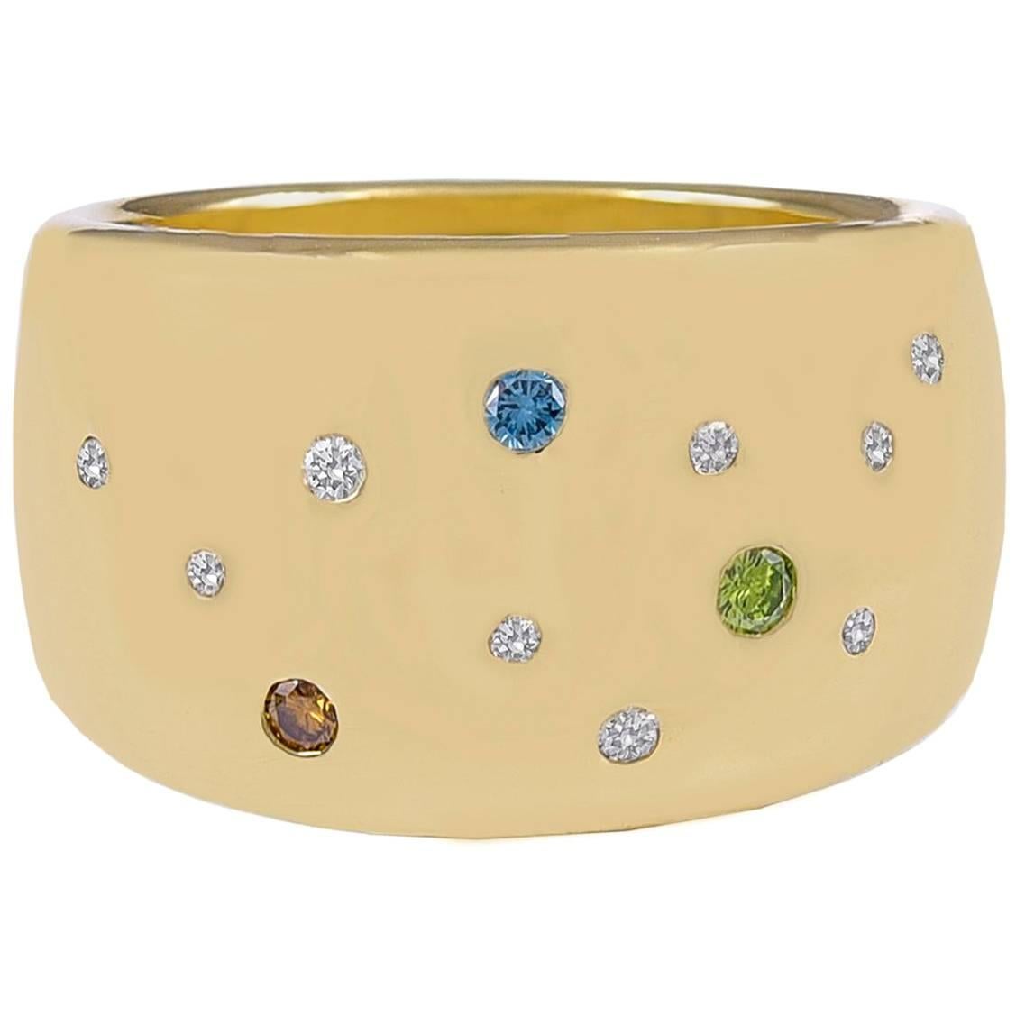 Gold Band with Fancy Multi-Colored Diamonds For Sale
