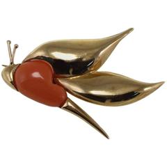 Luise Coral Pink Gold Brooch Pendant 9