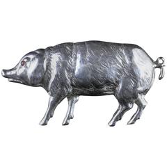 Antique Victorian Silver Pig Brooch, circa 1900