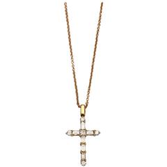Diamonds Yellow Gold Cross Pendant Necklace 8