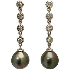 Tahitian Cultured Pearl Diamond White Gold Earrings 7