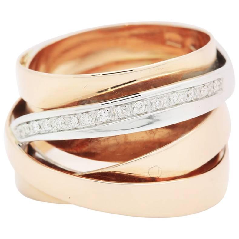 Ferrucci Diamond Rose and White Gold Wide Band For Sale