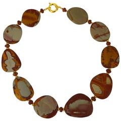 Large Natural Matt Australian Noreena Jasper Mookaite Gold Necklace 12