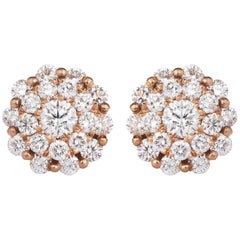 Versatile Rose Gold Three-Tier Diamond Cluster Stud Earrings