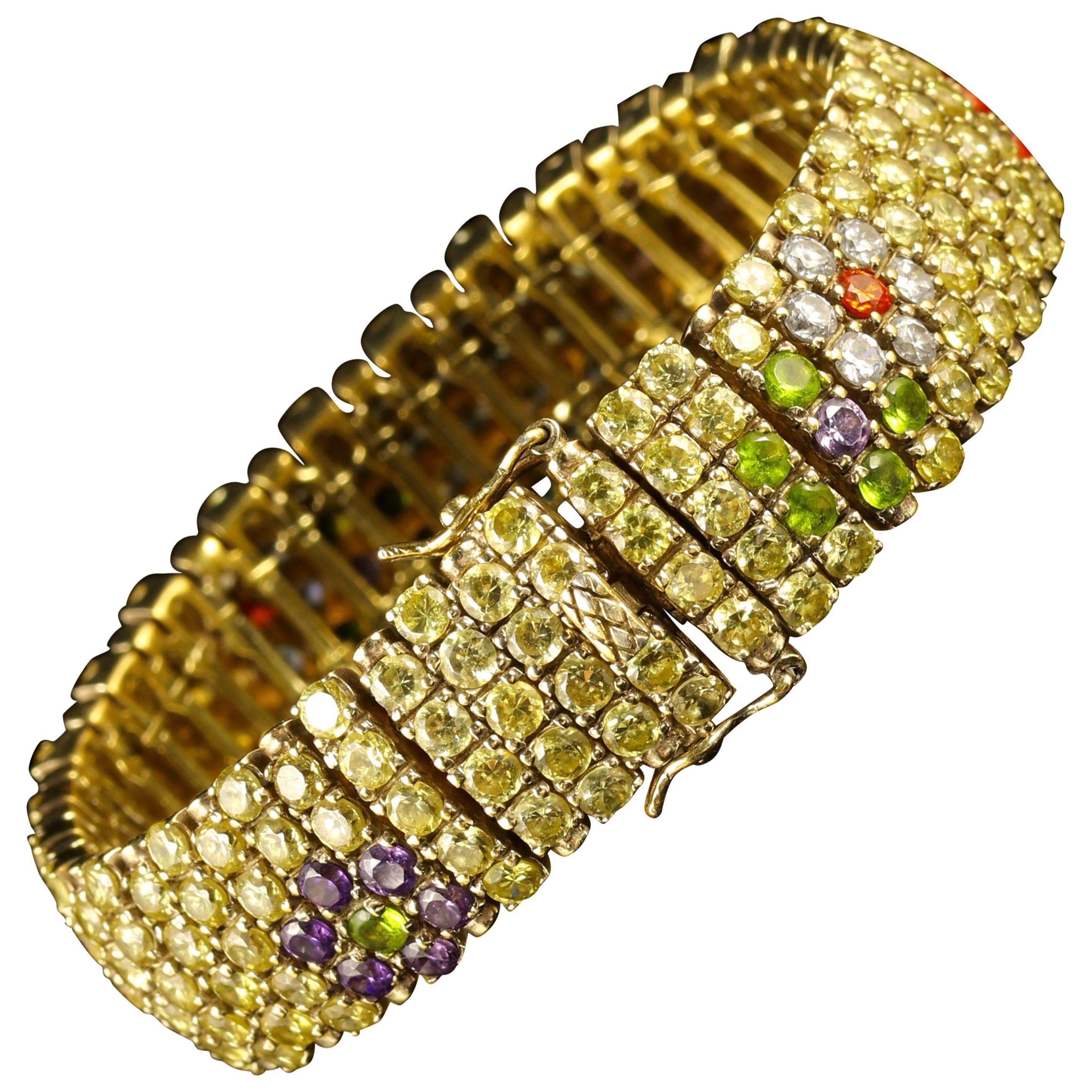 Antique French Paste Bracelet Colorful Paste, circa 1930 Suffragette Colors