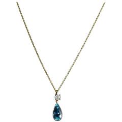 Antique Aquamarine Diamond Pendant Necklace 1