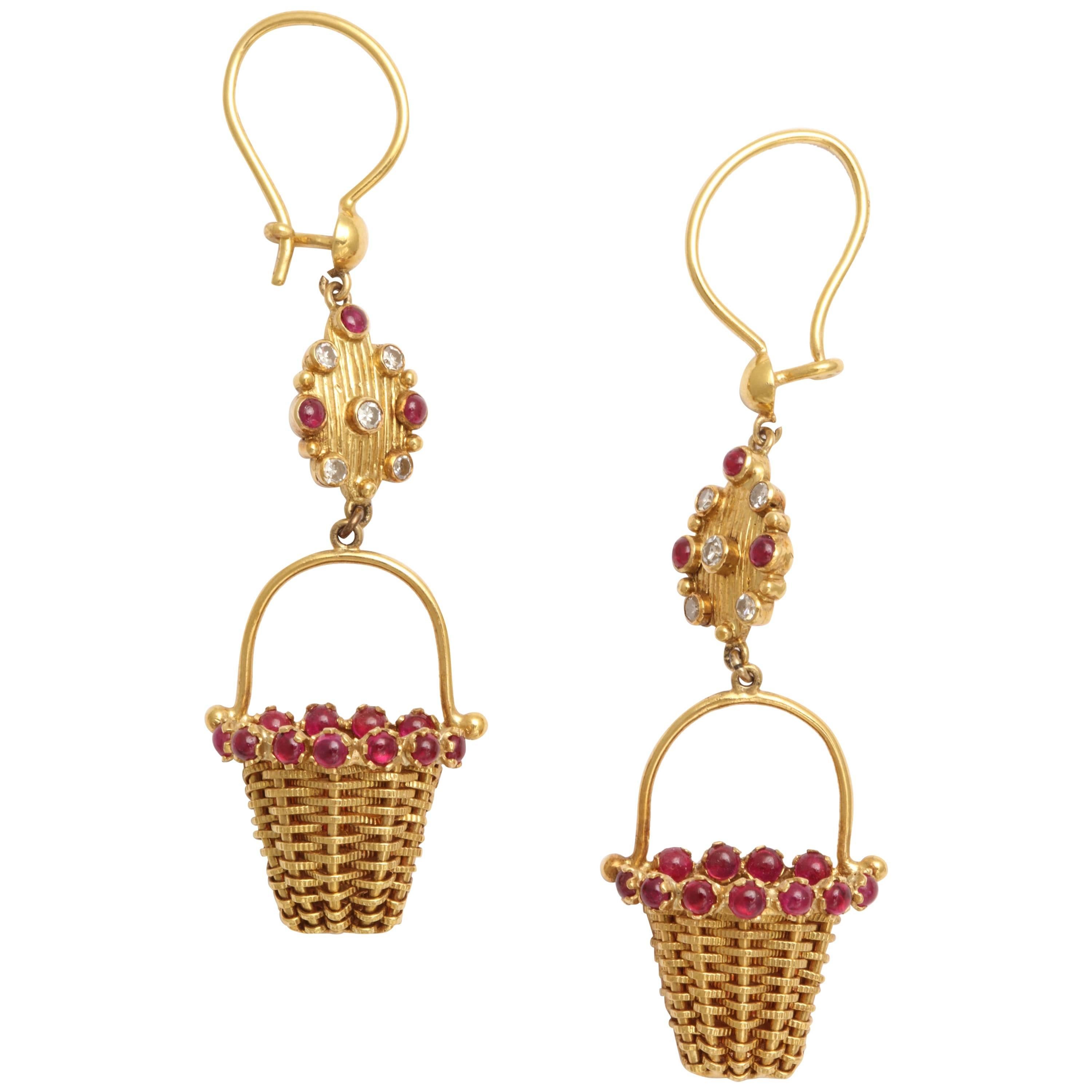 One of a Kind Gold and Ruby Earrings For Sale