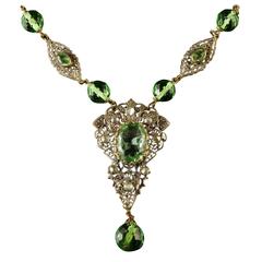 Antique Victorian Green Paste Necklace Filigree, 1900