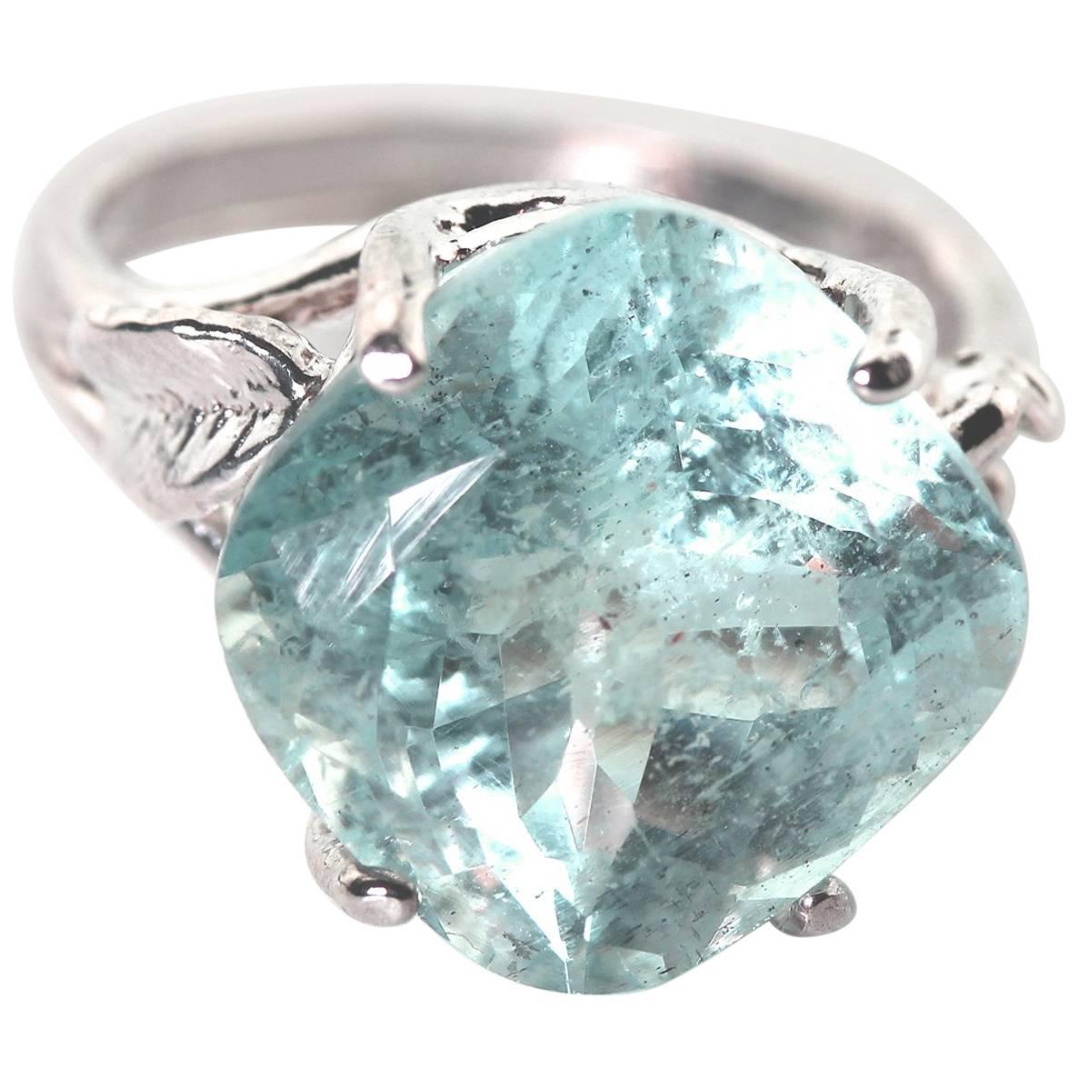 6.5 Carat Unique Blue Aquamarine Sterling Silver Cocktail Ring