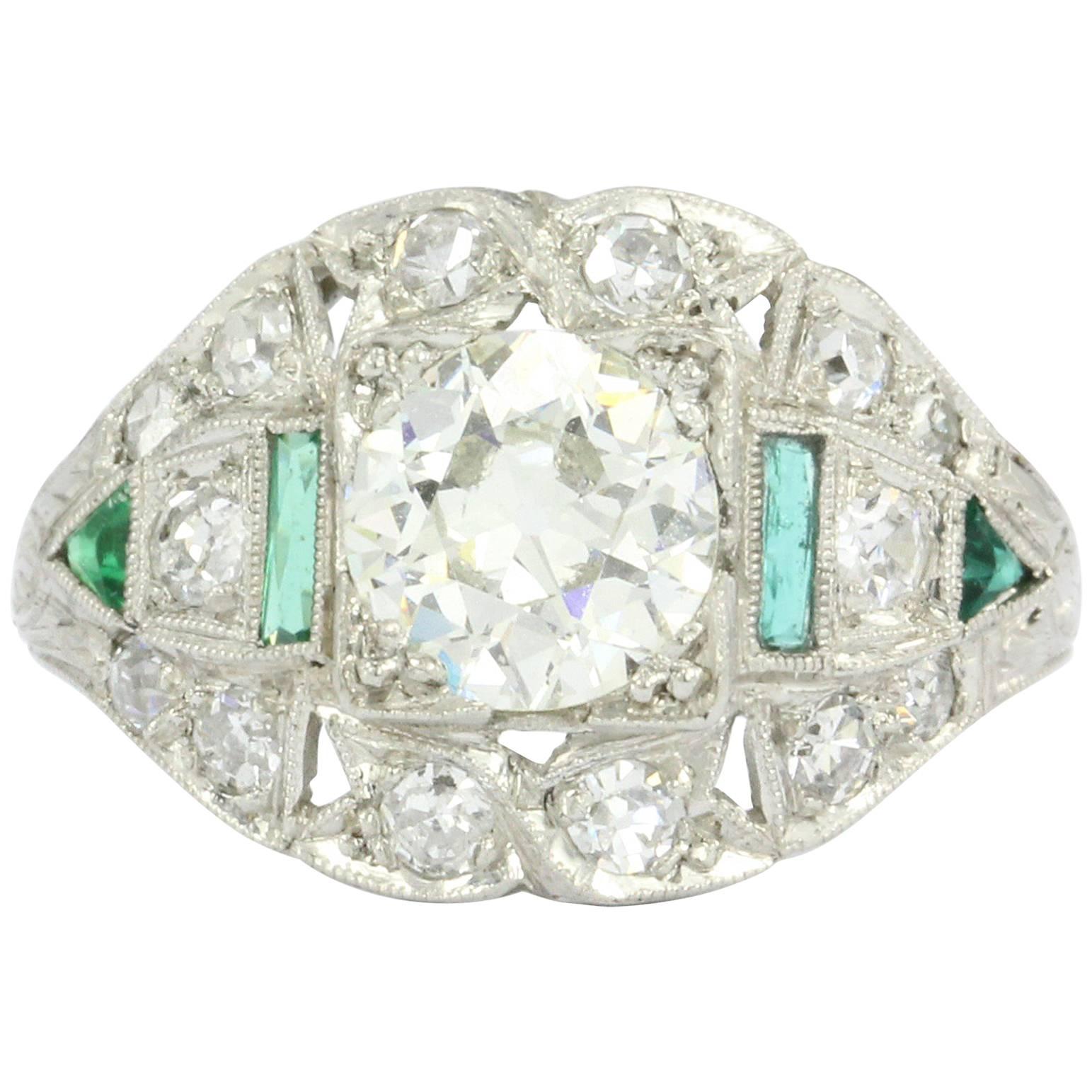 Art Deco GIA Certified 1.15 Carat Old European Cut Diamond Platinum Ring