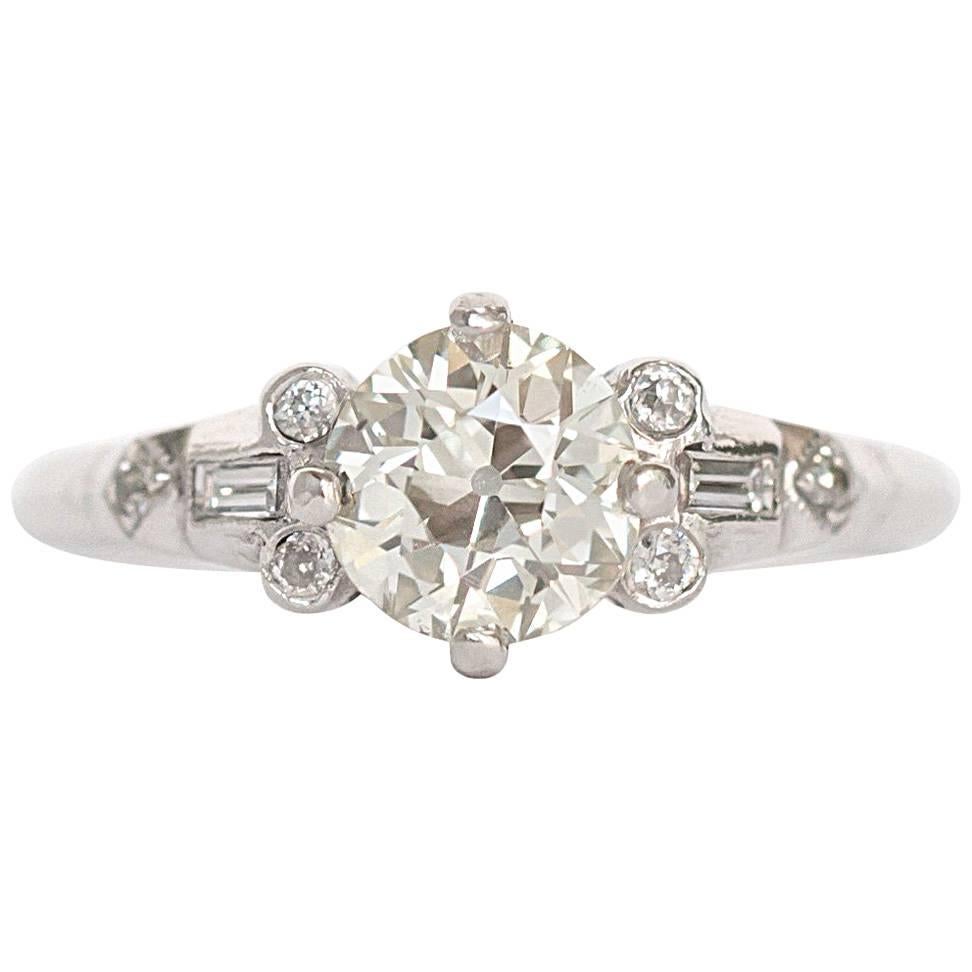 Edwardian 1.04 Carat Old European Brilliant Cut Diamond Platinum Engagement Ring
