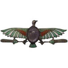 Egyptian Revival Silver Enamel Amethyst Eagle Pin
