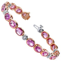 Pink Sapphire and Diamond Tennis Bracelet, Rose, White Gold, 19.17 Carat Total