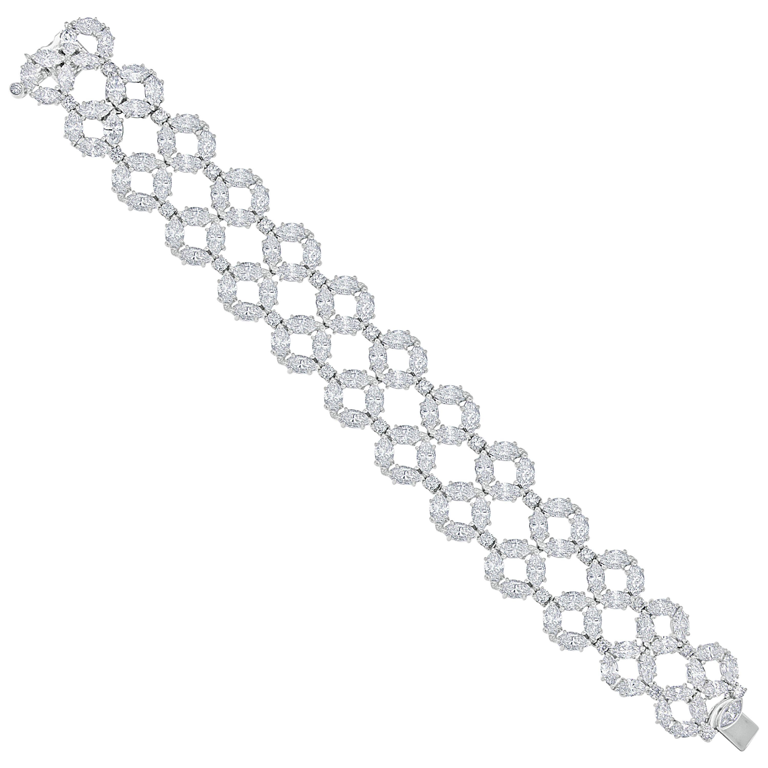 36.32 Carat Diamond Platinum Handmade Bracelet For Sale