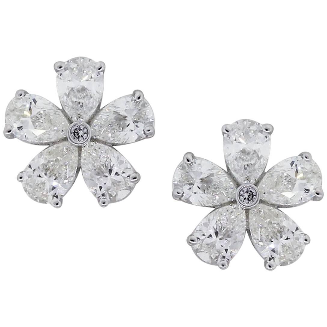 1.90 Carat Diamond White Gold Flower Stud Earrings