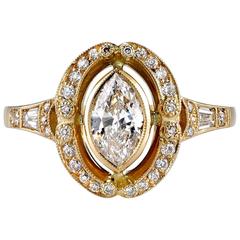 Marquise Cut Diamond Yellow Gold Engagement Ring 8