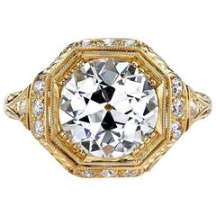 GIA Certified Old European Cut Diamond Yellow Gold Engagement Ring 7