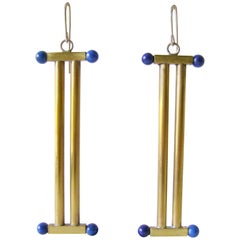 Heidi Ambrahamson Lapis Lazuli Brass Post Modernist Column Earrings