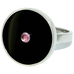 Lizunova Onyx and Pink Tourmaline White Gold Ring