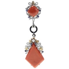 Corals, Onyx Ring, Sapphires, Diamonds, Pearl, White/Rose Gold Pendant