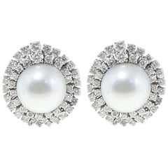 18 kt white gold ct 4, 11 Diamond Australian Pearl  Earrings