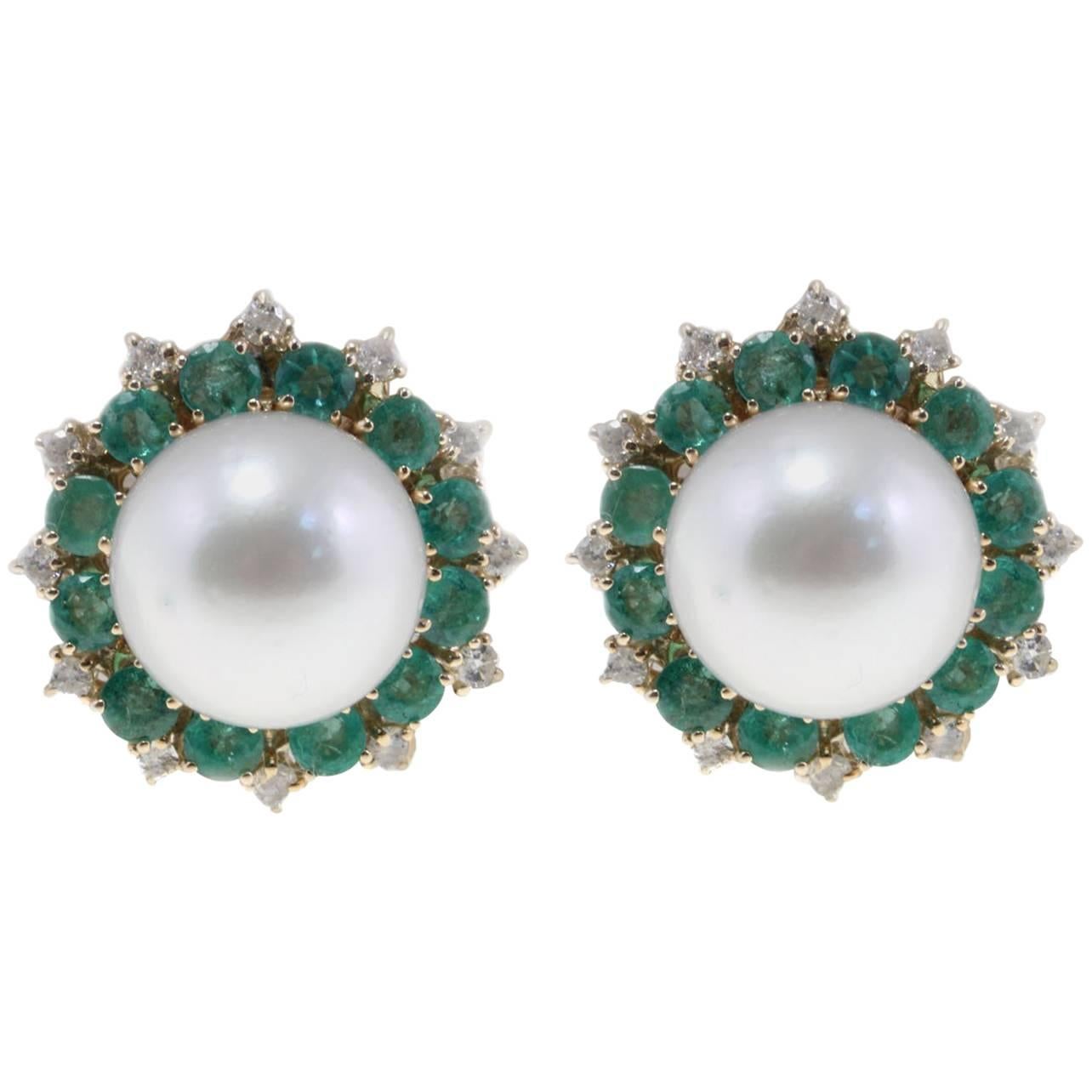 Luise Emerald South Sea Australian Pearl Diamond Earrings