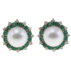 Luise Emerald South Sea Australian Pearl Diamond Earrings 2