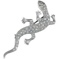 Antique Marcasite Silver Lizard Brooch