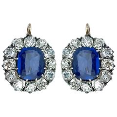 Antique Sapphire Diamond Silver Gold Dormeuses Earrings