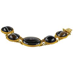 Georgian 18 Karat Gold Banded Agate Jumbo Bracelet