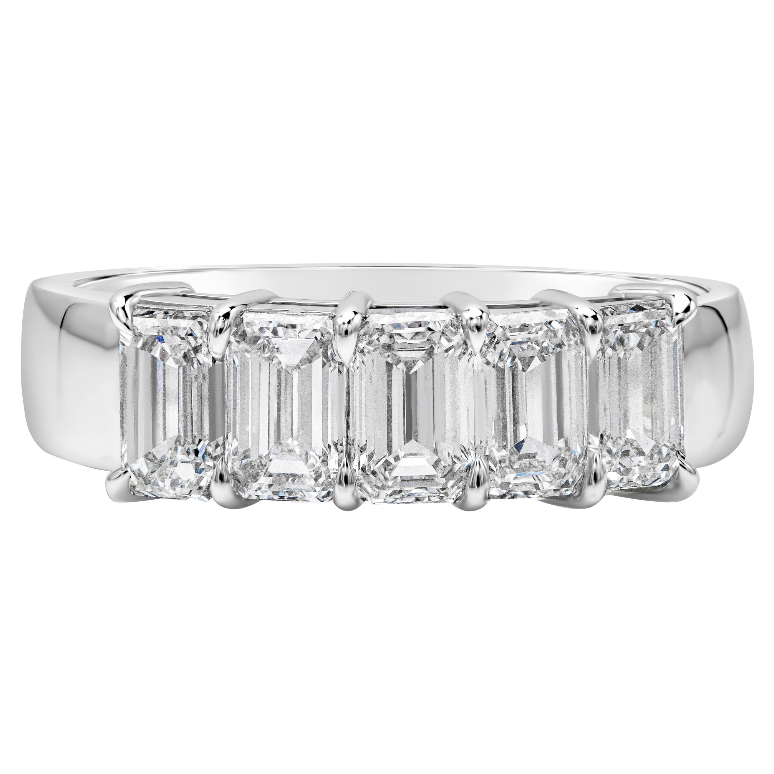 Roman Malakov 1.80 Carats Total Emerald Cut Diamond Five-Stone Wedding Band For Sale