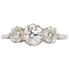 Edwardian 3 GIA Certified Diamonds Yellow Gold Platinum Engagement Ring 8