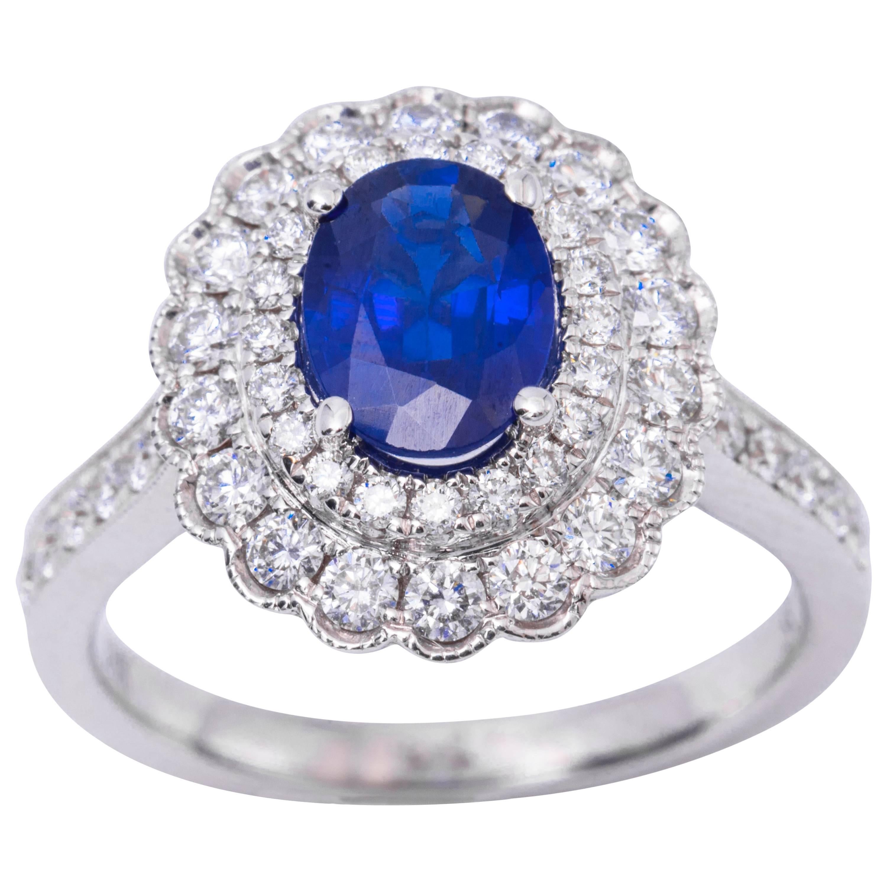 Oval Sapphire Diamond Engagement Halo Ring