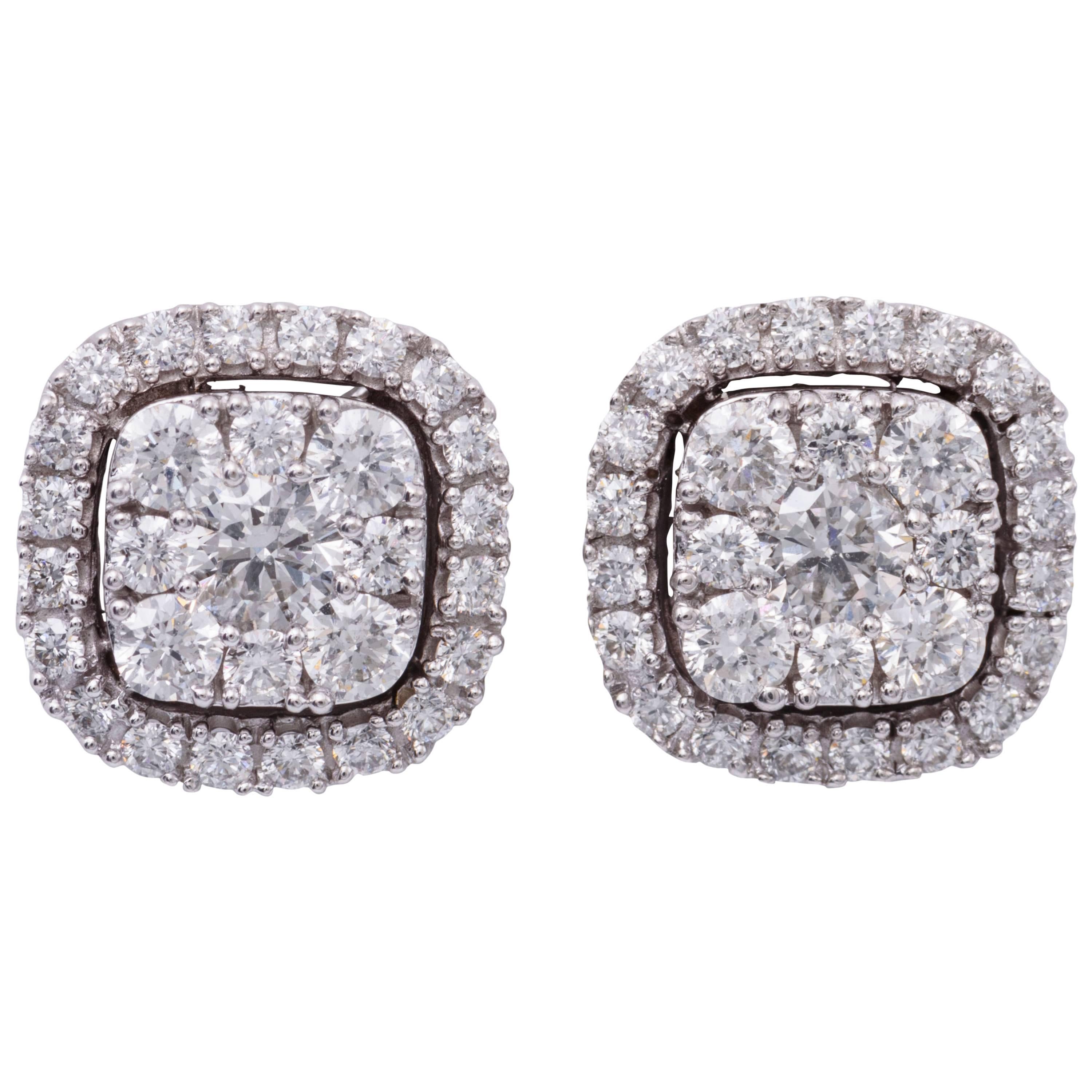 1.00 Carat Diamonds White Gold Cluster Stud Earrings