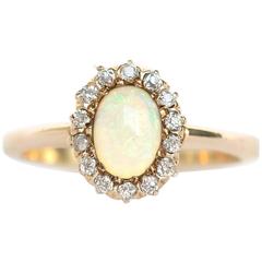 1880s Victorian 1 Carat Opal Diamond Yellow Gold Engagement Ring