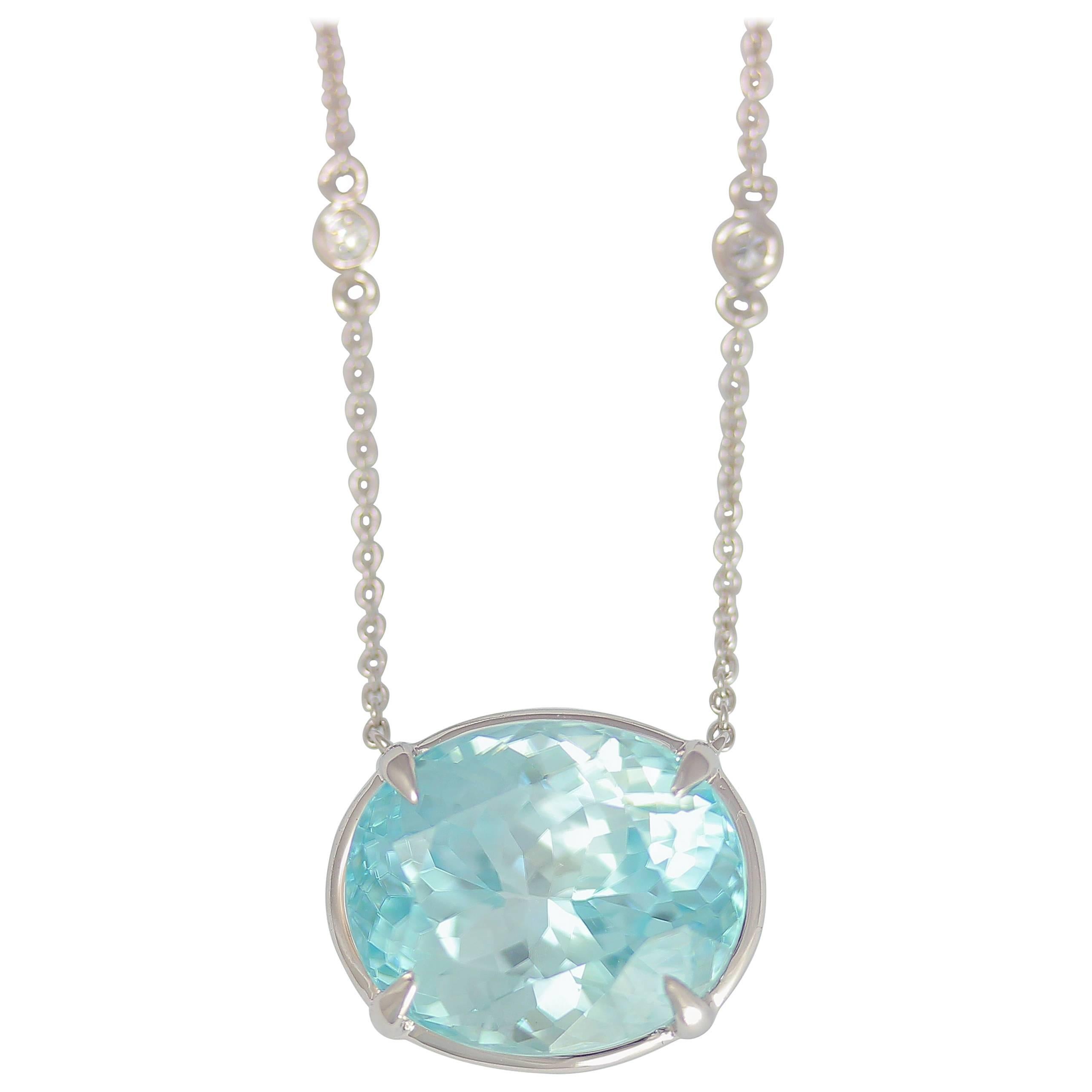 Frederic Sage 25.54 Carat Blue Zircon Diamond and Pendant Necklace