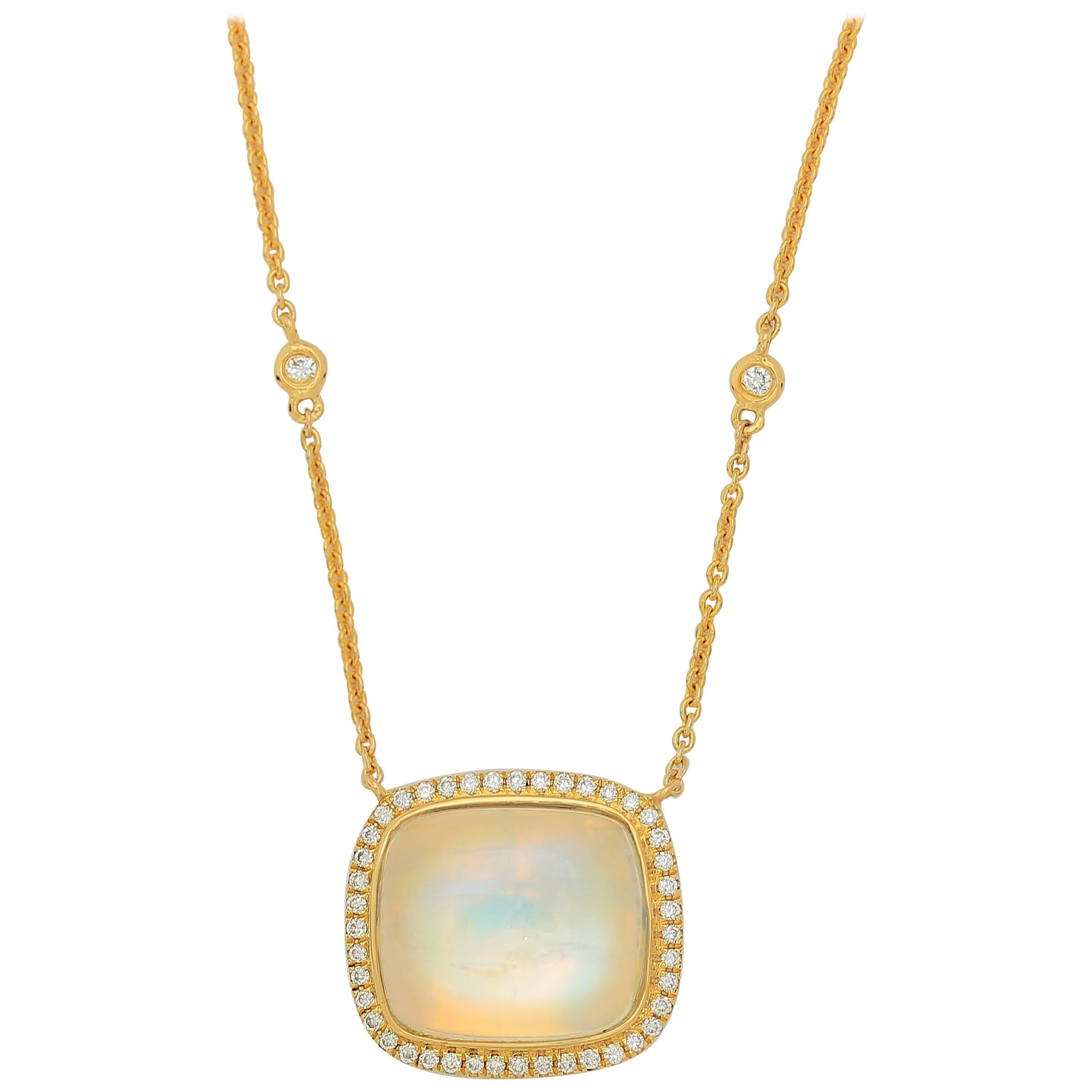 Frederic Sage 13.67 Carat Moonstone Diamond Pendant Necklace