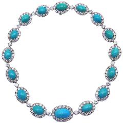 Van Cleef & Arpels Turquoise Diamond Platinum Choker Necklace
