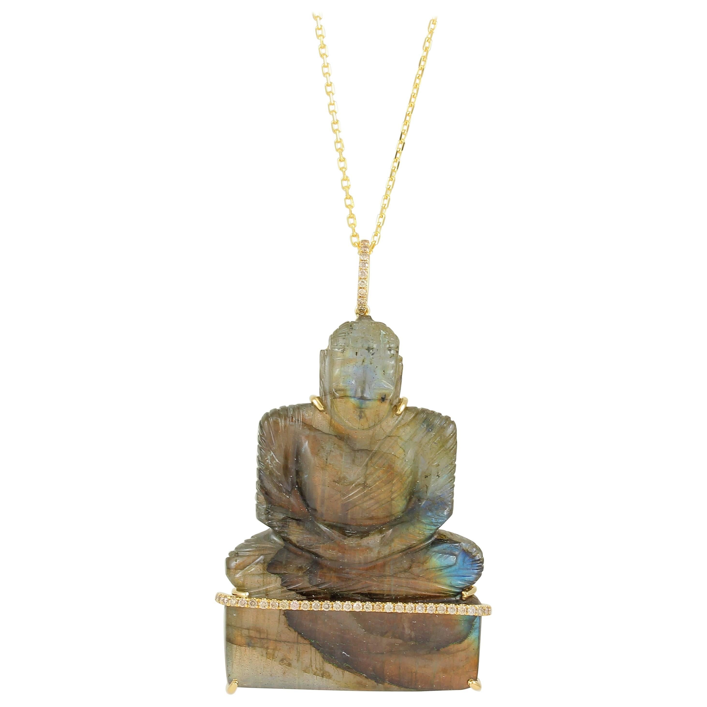 Frederic Sage 132.70 Labradoirte Carved Buddha Pendant Necklace