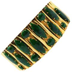 Malachite Thick Yellow Gold Bangle Bracelet 9