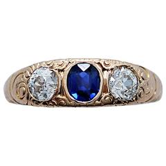 Antique Edwardian Sapphire Diamond Chased Gold Ring