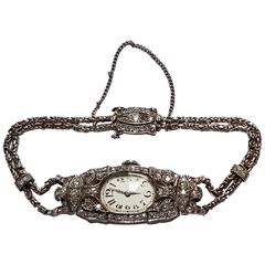 Audemars Piguet Ladies Art Deco Platinum Silver Diamond Wristwatch 4