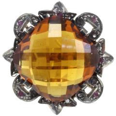 Luise Ruby Topaz Diamond Silver Cocktail Ring 8